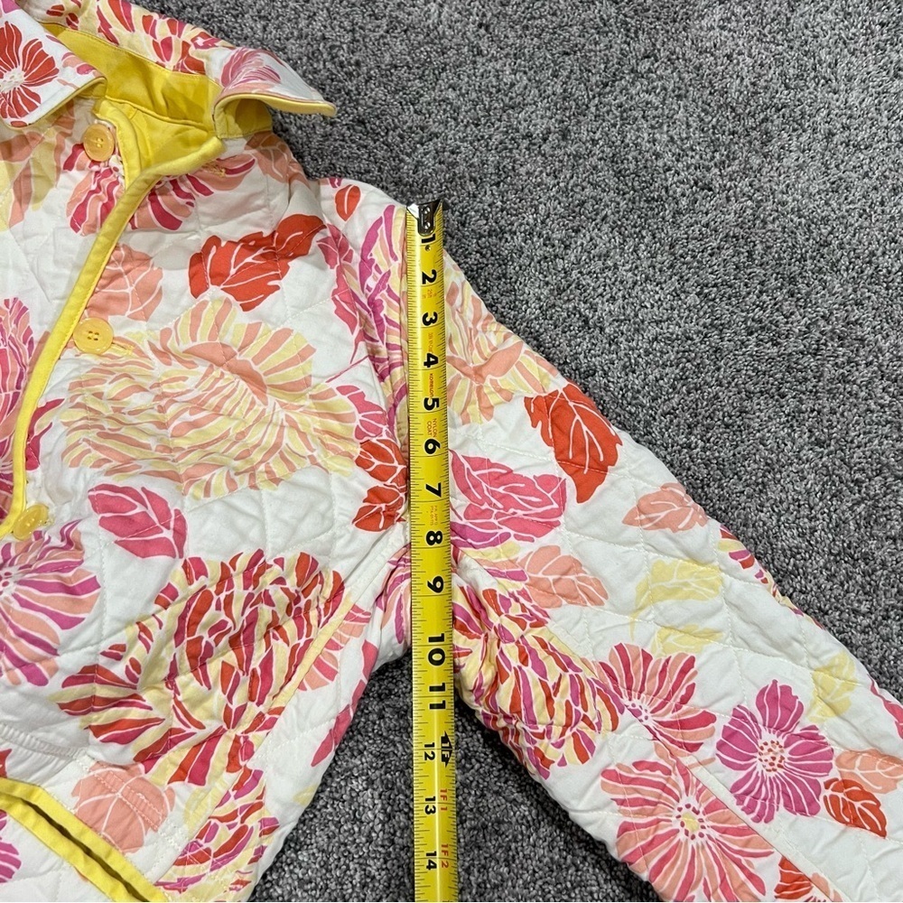 Talbots Reversible Quilted Blazer Jacket Yellow Pink Cotton Floral Women’s L - Picture 4 of 11